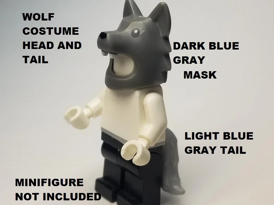 LEGO Minifigure Gray WOLF Mask Head and Tail Costume Set Fangs Monster Cosplay - Image 1 of 1