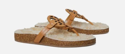 Brand New Tory Burch  8.5  Miller Cloud Shearling Medallion Thong slippers 86568 - Image 1 of 4
