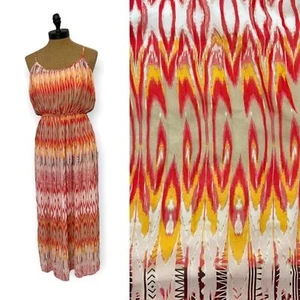 American Rag tribal spaghetti strap boho maxi dress sheer w/ slip elastic waist - Picture 1 of 10