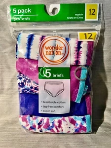 BRAND NEW WONDER NATION 5 PACK GIRL'S BRIEFS PANTIES SIZE 12 Purple Pink Tie Dye - Picture 1 of 5