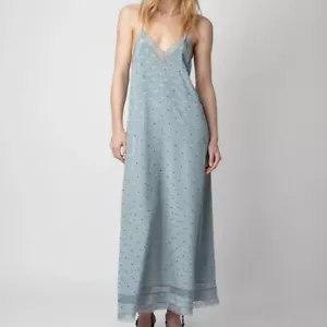 Zadig&Voltaire Damen Spitze V-Ausschnitt Flügel Jacquard Hot Diamond Seide Slip Kleid - Bild 1 von 12
