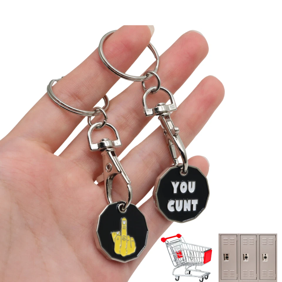 Trolley Coin Keyring 2 pack Removable - rude gift Shopping Cart Token Holder UK - Image 1 of 1
