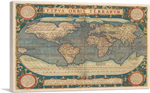 ARTCANVAS Typus Orbis Terrarum 1587 Stampa artistica su tela di Abraham Ortelius - Foto 1 di 14