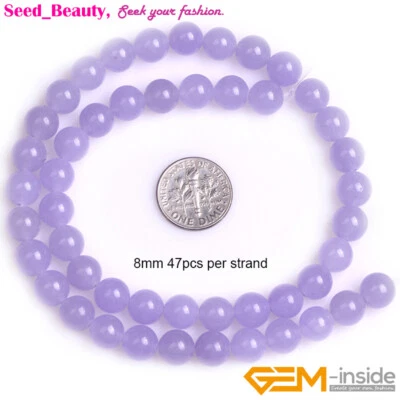 Light Purple Jade Round Smooth Gemstone Beads For Jewelry Making Strand 15" - Image 1 of 4
