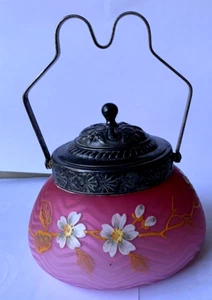 Antiguo frasco de vidrio artístico DULCE ROSA Chevron MOP con carcasa de satén - arte esmalte aplicado - Imagen 1 de 7