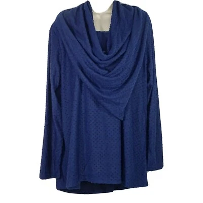 Rebecca Malone Cowl Neck Top Women Size 1X Navy Blue Swiss Dot Long Sleeve NEW  - Image 1 of 4