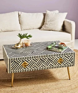 Chevron Black  Bone Inlay Coffee Table Living Room Decor - Picture 1 of 8