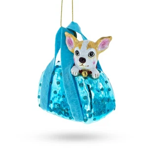 Dog in Blue Handbag Glass Ornament - Picture 1 of 5
