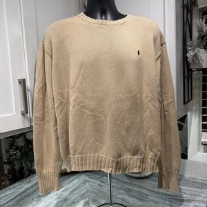Polo Ralph Lauren Mens Crew Neck Knit Sweater Beige Pima Cotton Size XL - Picture 1 of 8