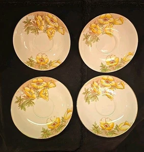 Antique Salisbury Gelbe Poppy Bone China Saucers (Set Of 4) - Picture 1 of 4