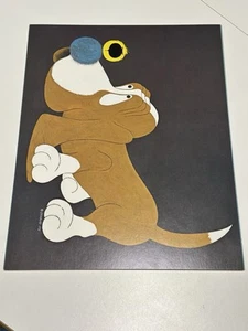Vintage anni 70 MCM Animali Carl Orimenko Nursery Art Decor 14x11 cane cane cucciolo - Foto 1 di 2