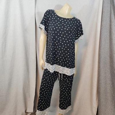 Donna Karan Negro Lunares Ropa de Dormir Parte Superior Inferior Salón Pantalones Elásticos XL XLARGE Foto 1 de 4