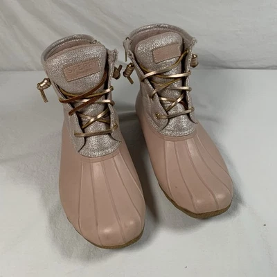 Sperry Pink Glitter Size 9 Waterproof Duck Boots Women’s Zipper Fleece STS80773 - Image 1 of 4
