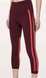 Lululemon Leggings Womens 8  Zip The Line Crop High Rise Deep Ruby Coral Pockets - Picture 1 of 11