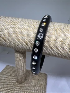 KENNETH JAY LANE Signed KJL Black Lucite Rhinestone Inlay 8” Cuff Bracelet - Picture 1 of 6