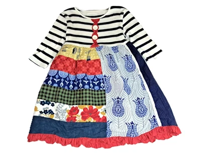 Girls PERSNICKETY boutique patchwork dress 7 cotton USA retro red white blue - Image 1 of 4