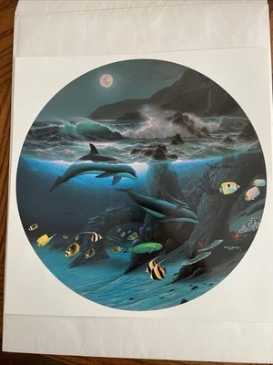 Litografia Wyland Dolphin Moon 12x12 nunca emoldurada ou exibida assinada por Wyland - Imagem 1 de 4