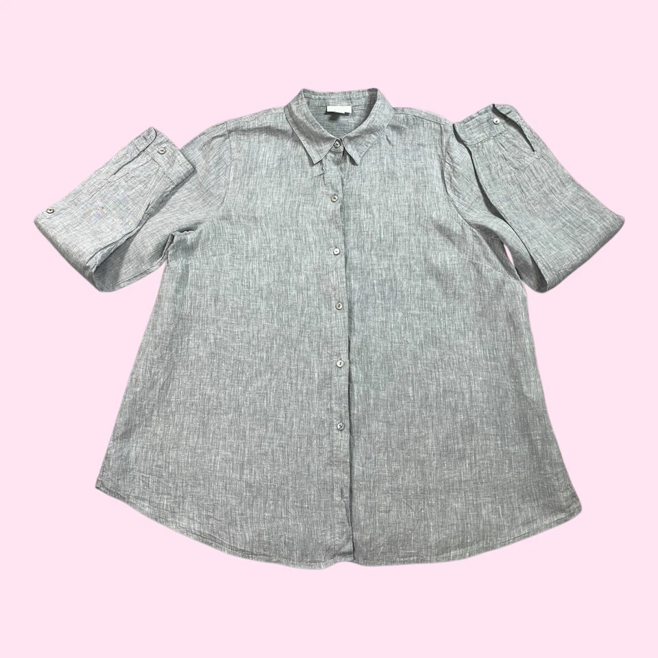 J. Jill Shirt Womens L Tall Heather Gray Linen Button Up Long Sleeve Love Linen - Image 1 of 4