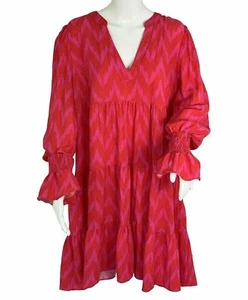 POMANDER PLACE Dress Size XXL Knee Red Pink Baby Doll Long Sleeve - Picture 1 of 16