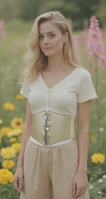 Cinto espartilho feminino moda cintura elástica bege metálico cor champanhe G GG - Imagem 1 de 4