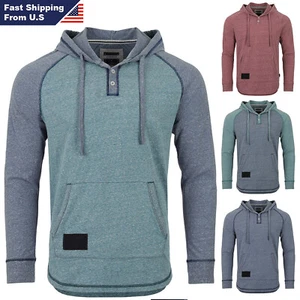 ZIMEGO Mens Long Sleeve Hoodie - Contrast Sleeve Lightweight Hooded Pullover - Picture 1 of 18