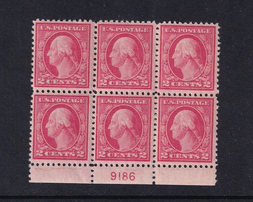 1917 Washington Sc 499 MHR 2c carmine with original gum OG, plate block (2R - Image 1 of 1