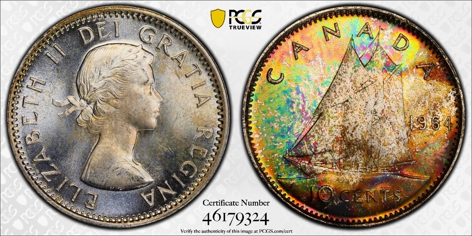 1964 Ten Cents 10¢ PCGS MS-65 - Amazing Rainbow tones - Image 1 of 1