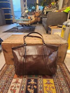 Large Hobo Brown Leather Maryanna Zip Top Tote Shoulder Bag