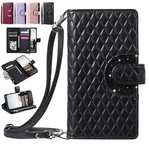 For Samsung S24 Ultra S23 S22 S21 Note20 Crossbody Leather Zipper Wallet Case - Picture 1 of 30