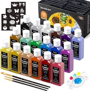 Fabric Paint, 18 Colors Permanent Soft Fabric Paint in Bottles (60Ml/2Oz) with B - Picture 1 of 12