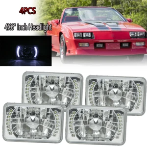 4PCS 4X6" Inch Chrome Crystal White LED Semi-Sealed Square Headlights Headlamps - Picture 1 of 6
