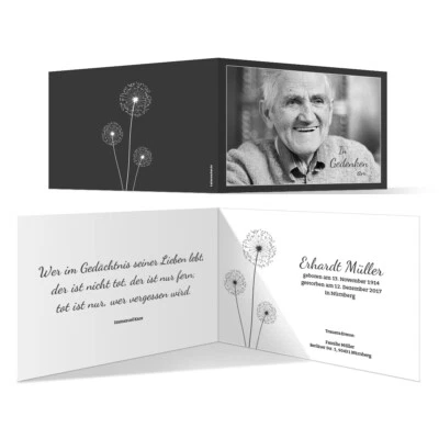 Sterbebild Totenzettel Trauerkarten Individuell Personalisiert - Pusteblume - Bild 1 von 3