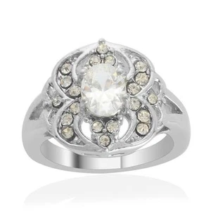 White CZ w/White Austrian Crystal Accents Ring - Stainless Steel - Size 6 - Picture 1 of 1