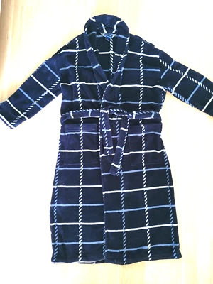 Albornoz mediano de felpa polar a cuadros azul Croft & Barrow talla M para hombre Foto 1 de 4