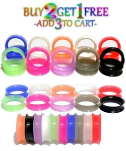Pair 8g-1"  SILICONE EARSKIN TUNNELS Double Flare Gauges Ultra Thin Ear 1018 - Picture 1 of 84