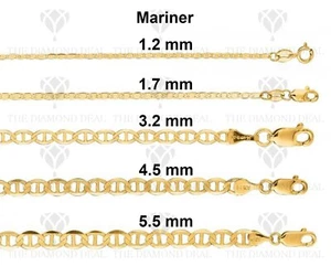 10K Solid Yellow Gold Mariner Chain Necklace, 7" To 30" Inch, All Sizes - Picture 1 of 13