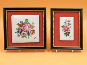 Pair of Limoges Porcelain hand painted floral wall plaques in frames. - Picture 1 of 9