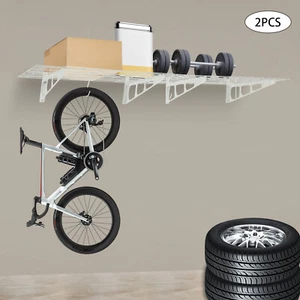 2PACKS 400LBS Garage Shelving with Hooks, Garage Storage Rack, Garage Wall Shelf - Picture 1 of 17