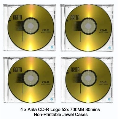 4 x Arita Ritek CD-R 52x Speed 80 Min CD Discs 700MB Non Printable Jewel Cases - Image 1 of 4