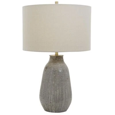 Rustic Elegant Taupe Gray Ceramic Table Lamp 26 in Textured Fabric Finish - Image 1 of 4