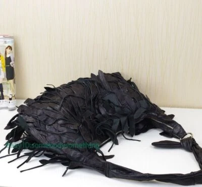 100% Genuine Leather Desinger Tassel Handbag Women's Black Tote Shoulder Bag - Image 1 of 4