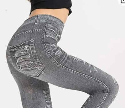 Leggings de mezclilla sintética para mujer ajustados elásticos cintura alta forrados de vellón XXS NUEVOS Foto 1 de 4