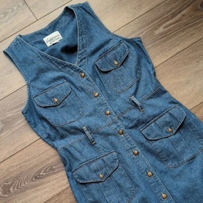 California Gold Rush Denim Jean Dress - Sleeveless Buttons Midi - Fits Like Med - Image 1 of 4