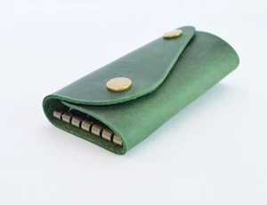 men women key box case Ring holder pocket real cow Leather pouch bag green H186 - Picture 1 of 4