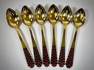 6 x Small Spoons Silver Gold Plated Russia (SU) Pointed Cloisonné - Picture 1 of 7