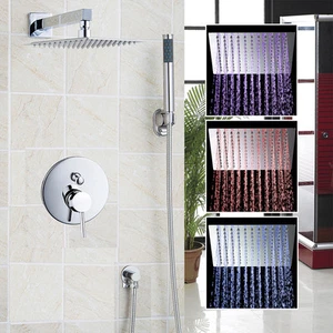 Ultra-thin Bathroom 12 " LED Wall Shower Head Mixer Taps & Hand Spray Faucet Set - Picture 1 of 8