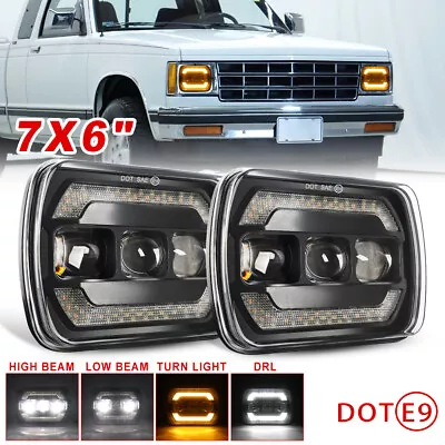 Pair 7X6 5x7 LED Headlights DRL Turn Signal For 1982-93 Chevy S10 Blazer GMC S15 - Image 1 of 4