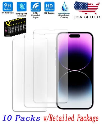 Paquete de 10 piezas de protector de pantalla de vidrio templado para iPhone 14 13 12 11 X Pro LOTE MÁXIMO Foto 1 de 4