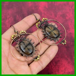 Chiastolite Stone Wire Wrapped Daughter Gift Drop Dangle Earrings Jewelry Copper - Picture 1 of 6