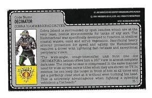 1990 GI JOE COBRA HAMMERHEAD DRIVER PILOT DECIMATOR ORIGINAL FILE CARD RARE ARAH - Picture 1 of 2